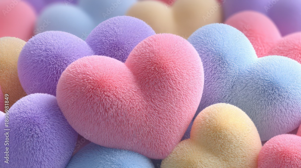Fototapeta premium A playful seamless pattern of pastel heart-shaped cushions arranged symmetrically cushion appears plush with sharp texture clarity Subtle