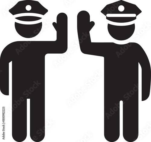 Two police officers silhouette waving silhouette