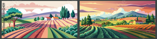 Scenic tuscan landscape vector art illustration background for graphic design and decoration use
