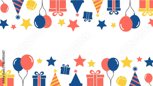 Festive Celebration Colorful Birthday Party Decorations on White Background