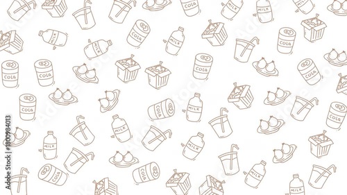 Doodle Food Suitable for menu design, restaurant branding, food blogs. Sketchy, fun, and versatile patterns of drinks and food items on white.