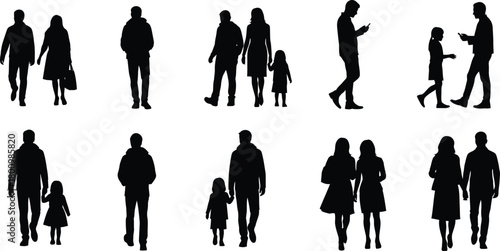 Group of business people standing silhouette vector, professional team, corporate discussion, leadership, formal attire, collaboration, partnership, office.