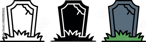 Spooky Halloween Tombstones with Cracks Vector Illustration and Graphic Element