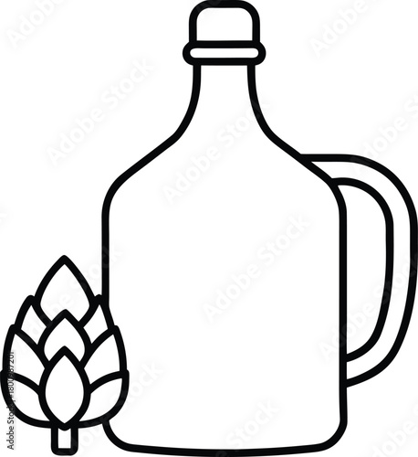 Beer Growler and Hops Line Art with Transparent Background