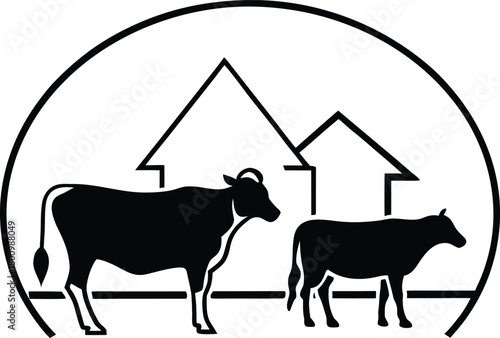 Cattle and Dairy Farm Line Art with Transparent Background