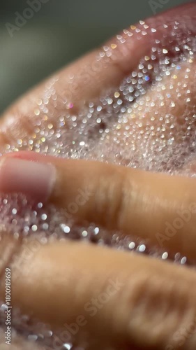 Hand foam texture footage video micro lens details for advertising content