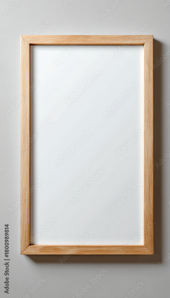 Obraz premium Blank Canvas Frame with Natural Wood Border on Gray Wall Mockup
