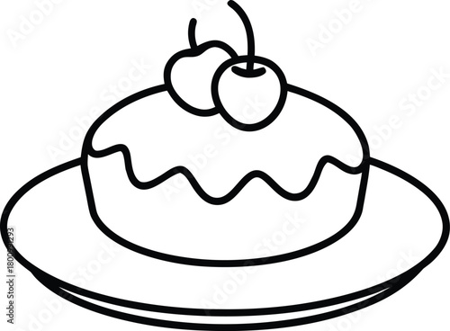 Gourmet Dessert Plate Line Art Transparent Background