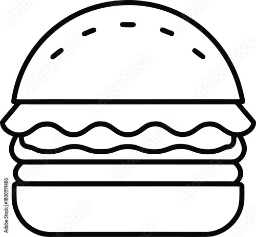 Gourmet Burger Line Art Transparent Background