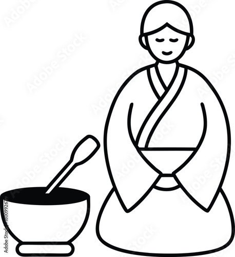 Japanese Matcha Ceremony Line Art Transparent Background