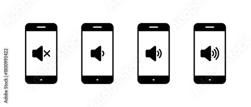 Mobile phone volume icon set. Smartphone sound speaker level symbol