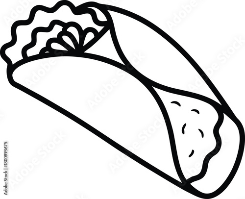 Mediterranean Shawarma Wrap Line Art Transparent Background