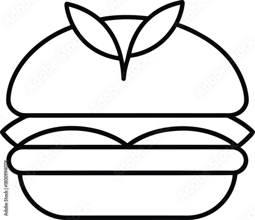 Plant based meat burger line art transparent background