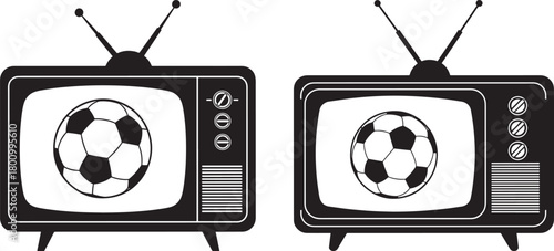 Two retro televisions showing soccer balls silhouette