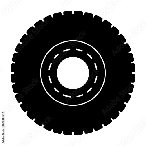 Black and white illustration of a tire with treads and inner circles