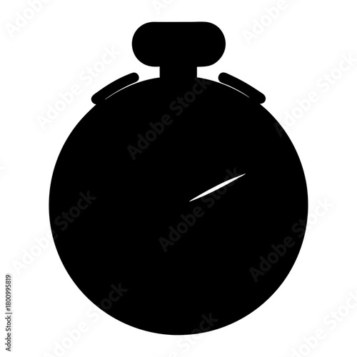 Minimalist stopwatch icon in black, showing concept of time and measurement