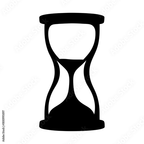 Stylized black hourglass silhouette symbolizing time, deadlines, and urgency on white background