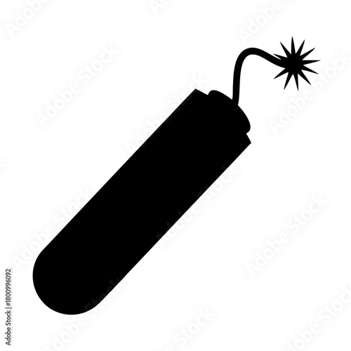 A monochrome dynamite stick with a burning fuse signifies imminent danger