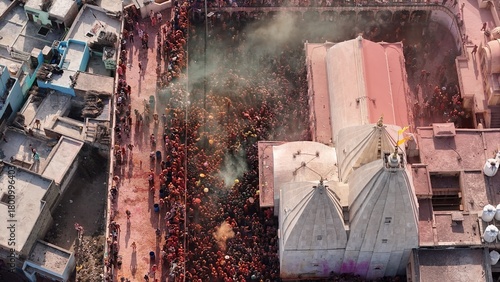Billede på lærred 4K Drone Photo of Braj Holi in Nandgaon, Mathura