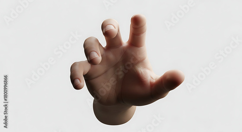 A human hand reaching out with fingers curled against a plain background.
