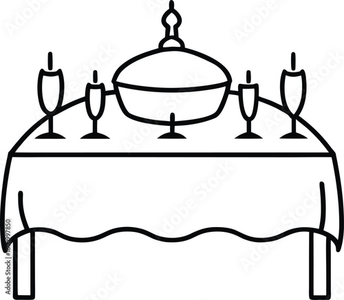 Wedding banquet table line art on white background transparent background