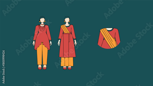 Hindu Traditional Dress Illustration – Cultural Indian Clothing Set