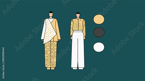 Hindu Traditional Dress Illustration – Cultural Indian Clothing Set