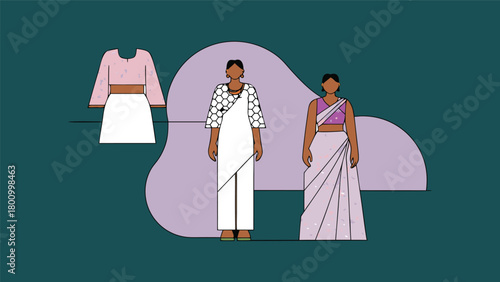 Hindu Traditional Dress Illustration – Cultural Indian Clothing Set
