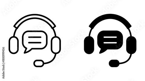 Headset with speech bubble icon, representing customer service, online support, communication, and telemarketing assistance vector illustration.