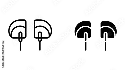 Modern headset audio device icon set showcasing both minimalist outline and filled glyph styles for digital interfaces and multimedia applications