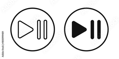 Outline and solid play and pause button icons vector illustration for media player controls, audio video applications, user interface, ux design.