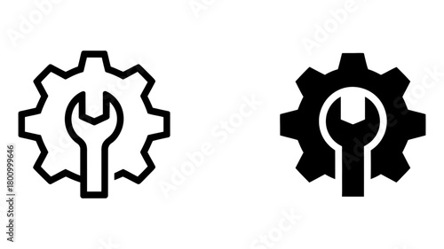 Gear and wrench icon, symbolizing essential settings, service, tools, maintenance, configuration, and technical support functionality
