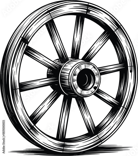Vintage Wooden Wagon Wheel Illustration.