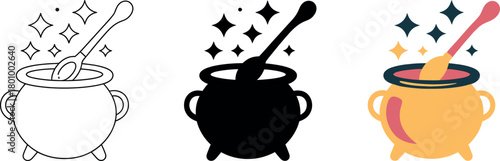 Three Variations of a Witchs Cauldron Stirring up Magic with a Spoon