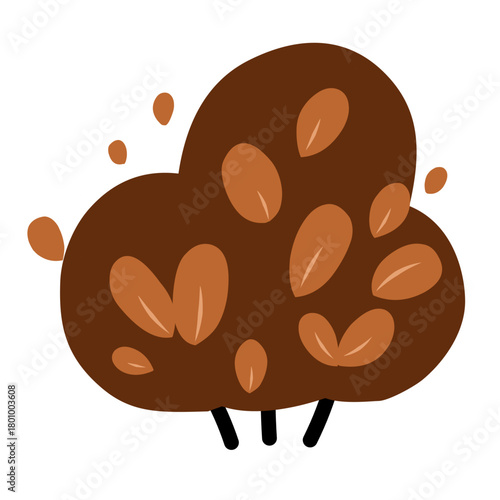 Dark Brown Bush in Playful Flat Style for Forest Illustration Sets