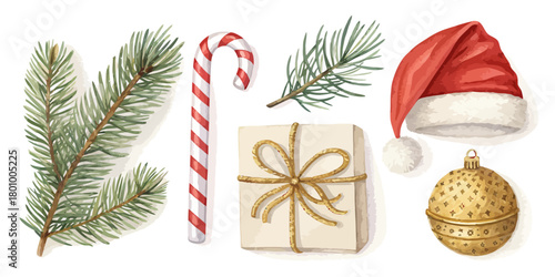 Vector  christmas  festive christmas arrangement with tree candy cane and santa hat