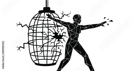 Person breaking free from a cage, symbolizing freedom and overcoming limitations