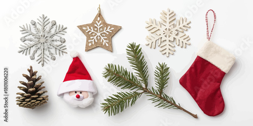 Vector  christmas  festive holiday arrangement with christmas ornaments and decorations