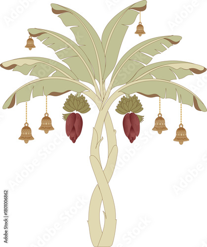 Banana Tree with Hanging Bells Decorative Element 2110