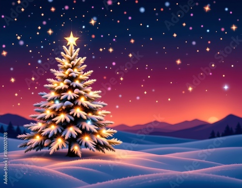 Minimalist Winter Pine Tree with Twinkling Snowfall