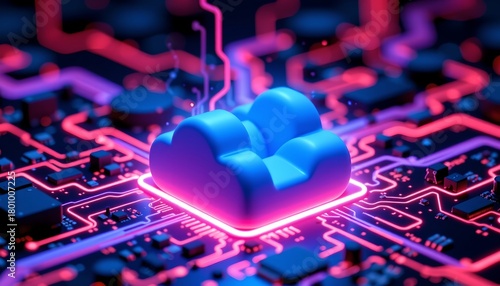 Futuristic Cloud Icon Over Neon Circuit