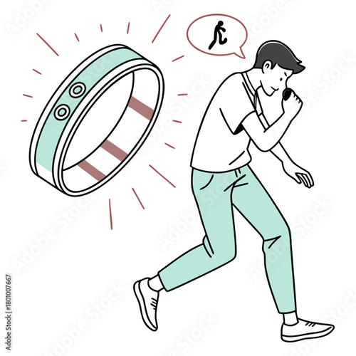 Man walking with smart ring to track activity isolated on