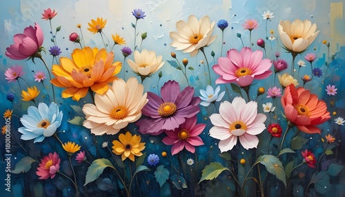 Colorful Oil Painting of Spring Flowers on Canvas – Modern Abstract Floral Artwork