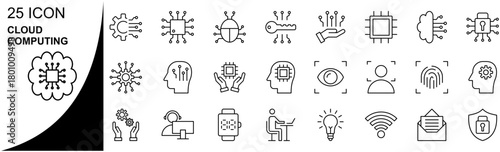 Set of line icons related to Cloud Computing. Outline icon collection. Editable stroke. Vector illustration