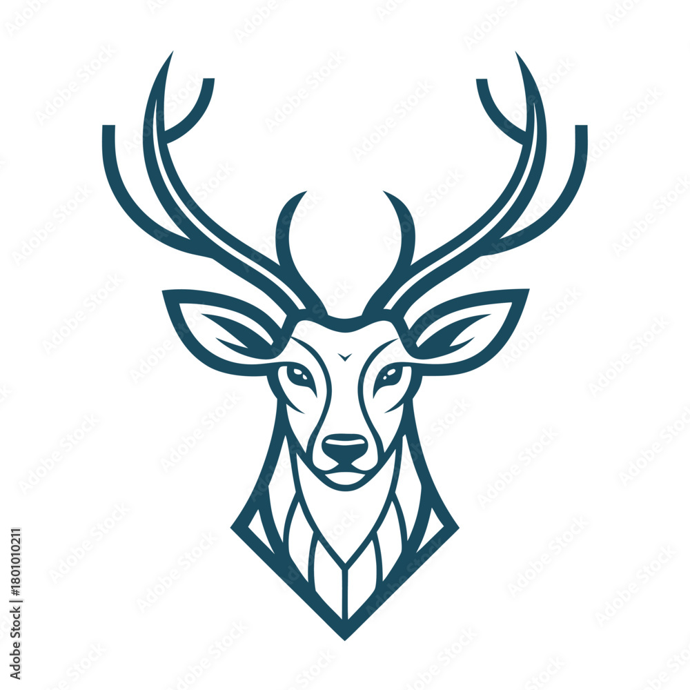 Naklejka premium Simple deer head silhouette design isolated on a transparent background, deer, head, silhouette, animal, wildlife, vector, graphic, illustration, design, logo, symbol, icon, nature, stag, antler