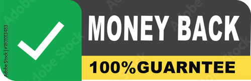 Money back guarantee badge with a checkmark on a green background.