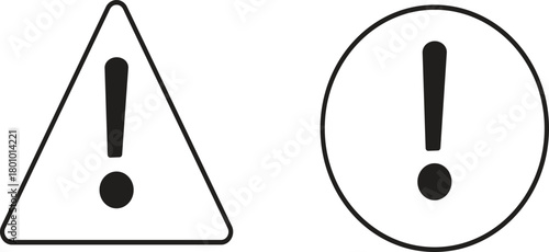 Two warning signs, one a triangle and the other a circle, both with exclamation marks inside.