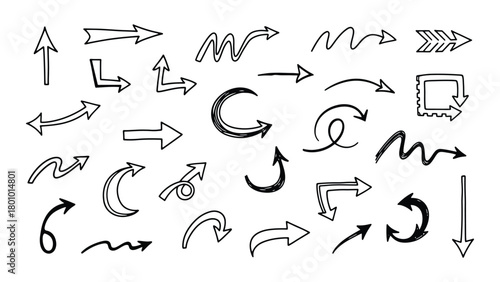 Collection of hand drawn arrows in various styles and directions