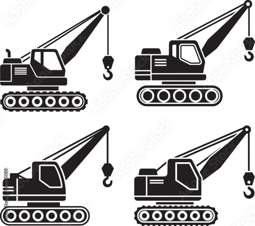 Four different crawler crane silhouettes