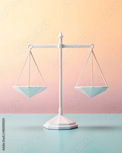 Elegant scales balance on a pastel background, representing justice and fair decisions in business and legal matters with clean aesthetic